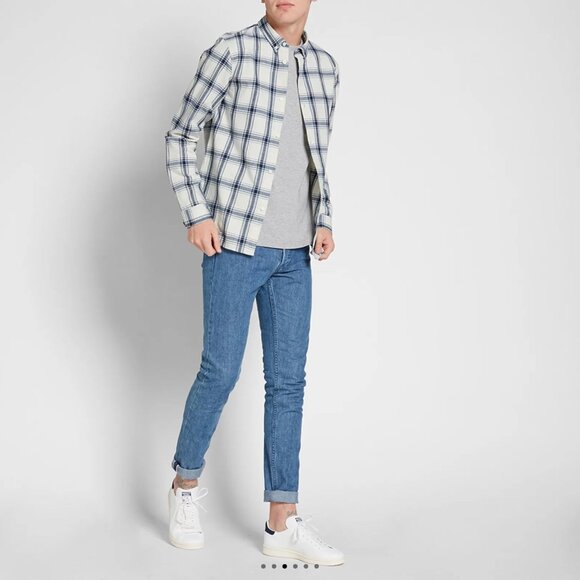 A.P.C. Mens Large 100% Cotton Checked Button Down Collar Shirts Navy Blue/White - Picture 3 of 15